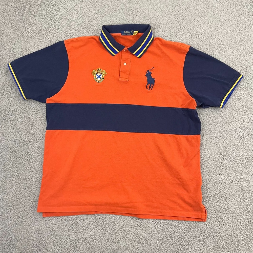 Polo Ralph Lauren Big Pony Crest Polo Men 3XLT Orange Navy Preppy Chief Keef